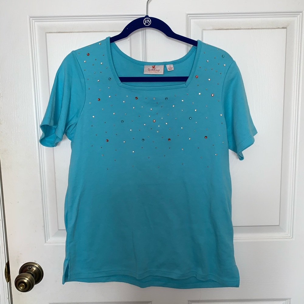Quacker Factory small turquoise  T-shirt - Picture 2 of 6